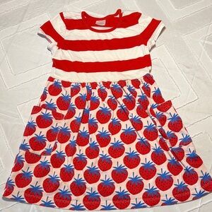 Hanna Andersson Red and White Kids Dress with Strawberry Design size 5